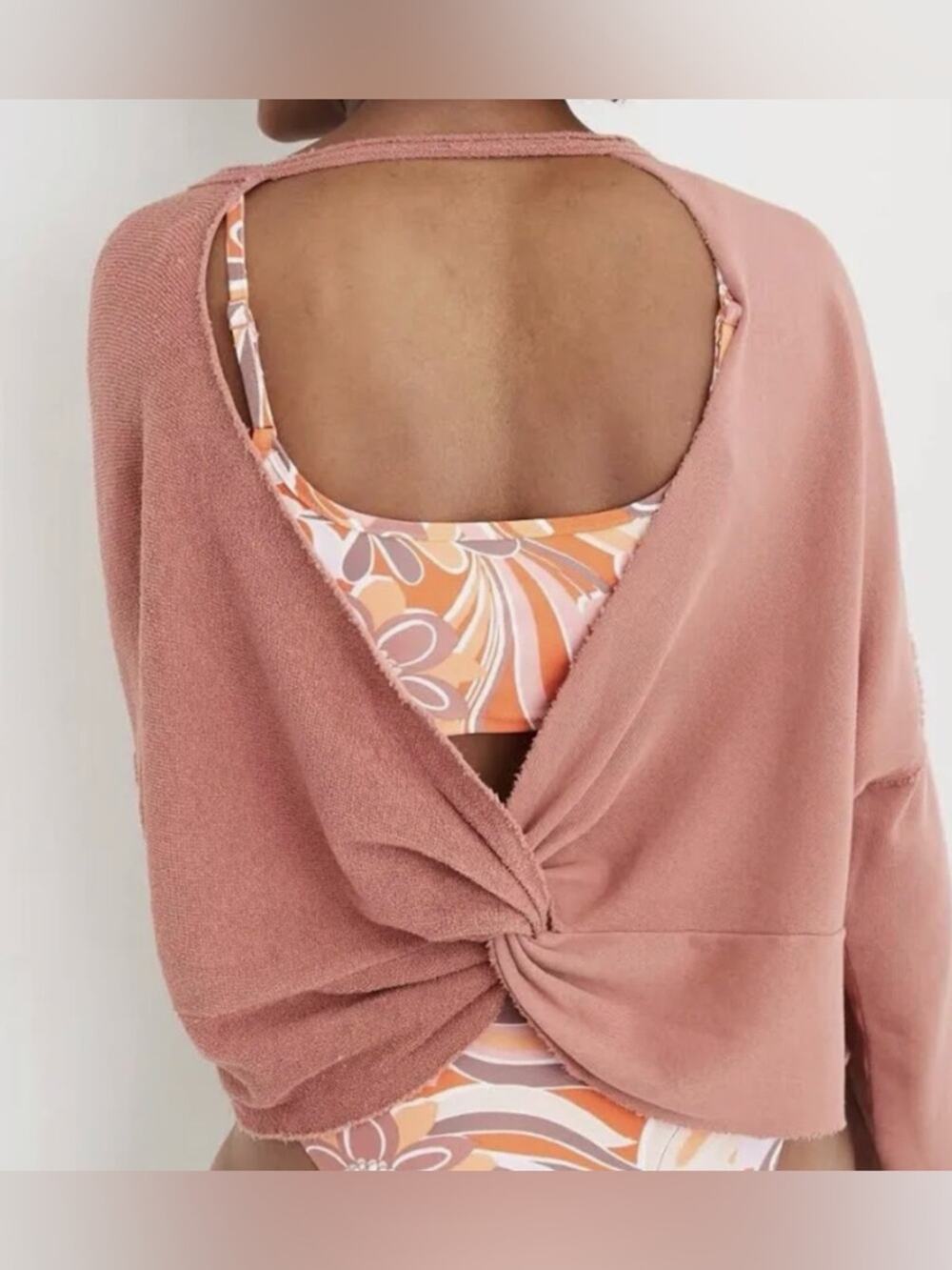 Aerie weekend pretty open back terry cotton cropped oversized sweatshirt size M